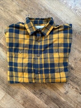 Windriver Men’s Yellow and Navy Plaid Flannel Shirt 100% Cotton